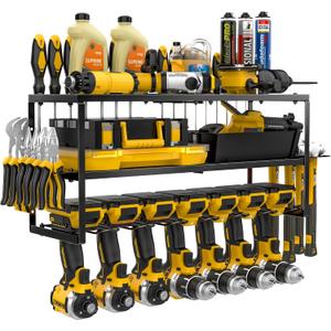 masadi Power Tool Organizer-7 Drill Holder Wall Mount, Garage Organization Storage, 3 Layer Heavy Duty Metal Power Tool Rack,Garage Tool Organizer with Screwdriver Plier Hammer Holder, Men Dad Gifts