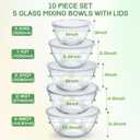 Glass Mixing Bowls with Lids Set of 5(4.7QT, 2.9QT, 2.2QT, 1.1QT, 0.53QT), Thick Glass Large Salad Bowls, Space-Saving Nesting Bowls for Kitchen Baking, Prepping, Cooking, Dishwasher, Microwave Safe