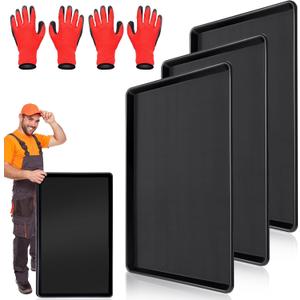 3 Pcs Extra Large Oil Drip Pan  35.4 x 24 x 1.5 Inch, Auto Oil Change Drain Tray, Heavy Duty Plastic Drip Tray for Cars, Trucks, Washing Machines & More + Oil Spill Catcher with 2 Pairs of Gloves (3PCS)