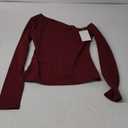 REORIA Womens 2025 Fall Fashion Long Sleeve Shirts Double Lined Casual Slim Fitted Off The Shoulder Tops (Small, Burgundy)