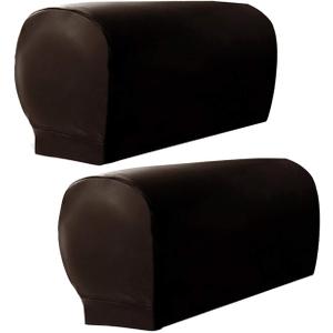 Sofa Armrest Cover Ultra Thick and Soft PU Leather Stretch Arm Cover for Recliners Sofas Chairs Loveseats Elastic Waterproof Furniture Armrest Protector for Couch(1 Pair,Brown)