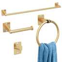 Bathroom Accessories Set, KLJKPA 4 Pieces Gold Bathroom Hardware Set, 24 inch Towel Bar, Towel Racks for Bathroom, Robe Towel Hooks, Toilet Paper Holder Wall Mounted