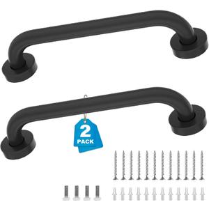 2 Pack 12 Inch Grab Bars for Bathtubs and Showers, Handicap Grab Bars, Shower Handle, Anti Slip Shower Handles for Elderly, Safety Shower Grab Bar, Stainless Steel, Black