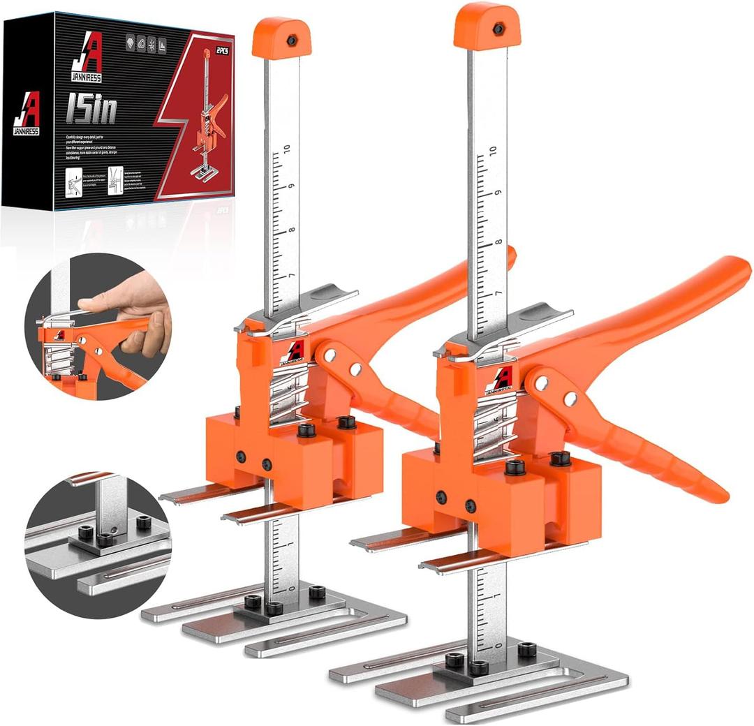 Labor Saving Handle 2 Pack,15 in Construction Jack,Multifunctional Furniture Lifter Jacks for Installing Cabinets and Wall Tile Height Adjuster Handheld Tool, Load 440LBS (Orange)