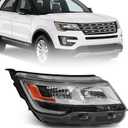 FIONE for Ford Explorer Headlight Assembly 2016 2017 2018 [Halogen Model] Right Passenger Side RH Replacement Chrome Housing Headlamp W/LED DRL