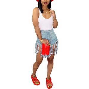 SIAEAMRG Womens Denim Shorts Summer High Waisted Tassels Jean Casual Pocket, Light Blue, XXL