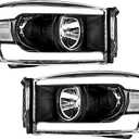 KAX LED DRL Headlight Assembly Fit for 2007-2008 Ram 1500, 2007-2009 Ram 2500/Ram 3500, Headlamp Replacement Pair with Daytime Running Light Black Housing Clear Lens