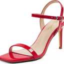 GENSHUO Womens Strappy High Heeled Sandals 3 Inch Square Open Toe Stiletto Heels Slingback Shoes with Ankle Strap for Wedding Party Chic and Sexy