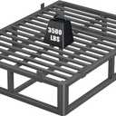 14 Inch Queen Bed Frame with Rounded Corner and Headboard Hole, Metal Platform Bed Frames 6 Non-Slip Guards, 3500lbs Heavy Duty Steel Slat Support, Squeak Free, No Box Spring Needed, Black