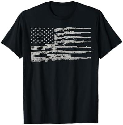Big American Flag with Machine Guns T-Shirt 2A Flag Shirt T-Shirt L, Black