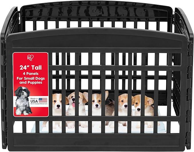 IRIS USA 24" 4-Panel Puppy Playpen, 35 x 35 x 24, Dog Playpen, Dog Play Pen Indoors, Pet Fence, Puppies/Small Dogs, Black