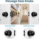Passage Door Knobs, 6 Pack Matte Black Door Knobs, Hallway Closet Non-Locking Interior Doorknobs, Round Door Handles Keyless Reversible for Left/Right Handed Doors