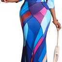 VisiChenup Women's Sexy Maxi Dress Casual V Neck Long Sleeve Long African Dresses S