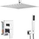 Heable Polished Chrome Shower System Bathroom 16 Inch Rain Shower Head Ceiling Mount with Handheld Luxury High Pressure Shower Combo Set Shower Faucet Rough-in Valve Body and Trim Kit