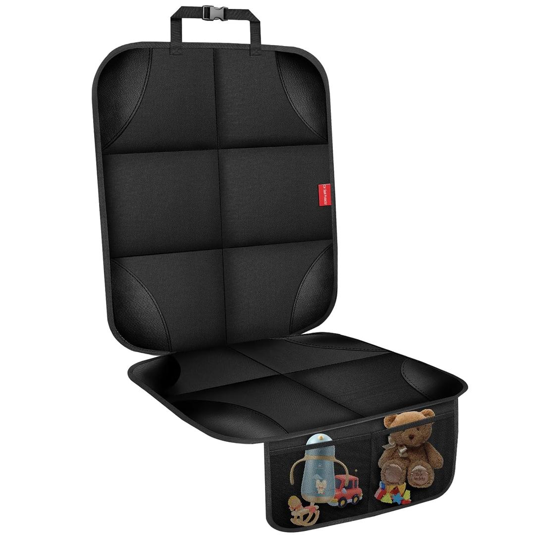 Car Seat Protector, Carseat Seat Protectors with Thick Padding and Upgraded Non-Slip Backing, Waterproof Seat Protector under Baby Car Seat, 600D Fabric Car Seat Covers with Storage Pockets for Baby (Black-1 pcs)