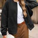 Tankaneo Womens Bomber Jackets Lightweight Zip Up Fashion Cute Jacquard Coats Fall Varsity Jacket (Black)