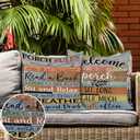 Jartinle Porch Rules Sign Outdoor Pillow Covers Waterproof Welcome to Our Porch Patio Pillow Covers for Couch Bench Patio Furniture Set of 2 (Brown, 16x16)