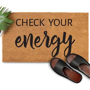 Check Your Energy Outdoor Welcome Mat 30x17 Inch, Funny Coir Doormat, Funny Door Mat w/Non Slip PVC Backing