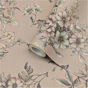 Theper Floral Wallpaper Peel and Stick Wallpaper Boho 17.3"197" Vintage Floral Contact Paper for Cabinets Removable Self Adhesive Wall Paper for Bedroom Butterfly Flower Mural Decor Vinyl Roll