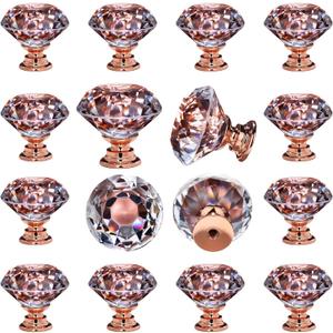 DEELF 12 Packs Kitchen Cabinet Knobs, 30 mm Crystal Cabinet Knobs, Diamond Dresser Handle Drawer Pulls, Dresser Knobs for Cabinets and Drawers, Rose Gold Base