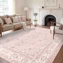 8x10 Area Rugs Washable: Oriental Soft Area Rug for Bedroom Living Room No Shedding - Low Pile Thin Carpet for Dining Room Non Slip - Boho Vintage Home Decor - Soft Pink