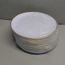 Festiva 50Pcs Gold Plastic Plates - 9 Inch White Plastic Plates with Gold Rim - Disposable Dinner Plates - include 50 salad& pasta Plate Perfect for Party & Wedding & Thanksgiving & Christmas