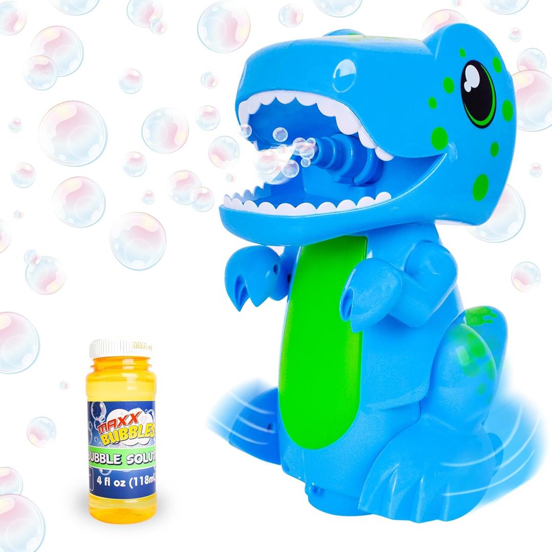 Bump N Go Dino - Moving Bubble Blower for Kids, Lights and Sounds Dinosaur Bubbler, Spins and Moves, Outside Toy, Automatic Bubble Machine, 4oz Bubble Solution Included, Blue
