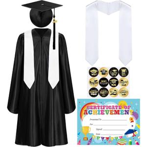Zhanmai 2026 Preschool and Kindergarten Graduation Cap Gown Stole Set with Tassel Certificate Sticker for Kid Toddler Gift (Black, S)