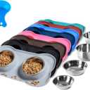 Hubulk Pet Dog Bowls 2 Stainless Steel Dog Bowl with No Spill Non-Skid Silicone Mat + Pet Food Scoop Water and Food Feeder Bowls for Feeding Small Medium Large Dogs Cats Puppies (Medium, Gray)