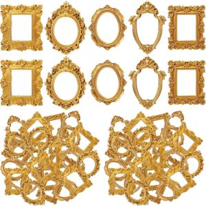 Vicenpal 60 Pcs Mini Gold Picture Frames Vintage Resin Tiny Photo Frame Antique Miniature Mini Vintage Picture Frame for Jewelry Display DIY Nail Photography Home Hotel Wedding Christmas Tree Decor