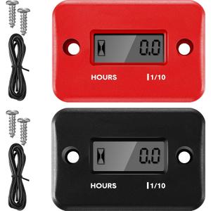 2 Pieces Inductive Hour Meter for Gas Engine Lawn Mower Dirt Bike Motorcycle Motocross Snowmobile Karting Marine ATV Boat Outboard Motor Generator Waterproof Hour Meters (Black, Red)