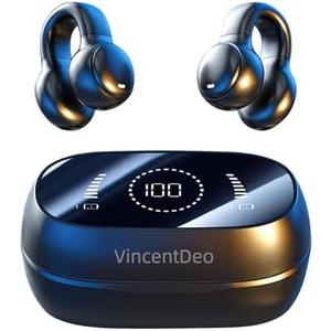 VincentDeo Clip On Earbuds,Open Ear Headphones Wireless Bluetooth 5.4, HD Voice Calls,Waterproof Earbuds for Fitness and Running (Black)