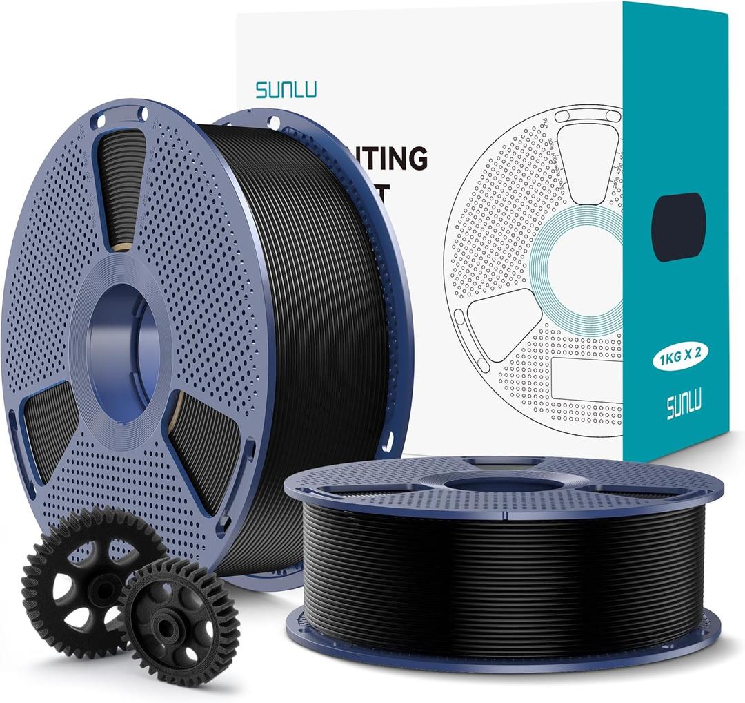SUNLU PLA+2.0 3D Printer Filament 2KG, Upgrade PLA+ Filament 1.75mm, Tougher and Stronger, Dimensional Accuracy +/-0.02mm, 1KG per Spool, 2 Pack, 2KG Total, Black+Black
