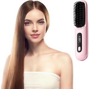 Portable Straightener Brushs for Travel (Pink)