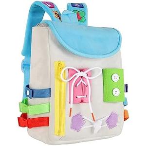 Busy Board - Toddler Backpack with Buckles and Learning Activity Toys - Develop Fine Motor Skills and Basic Life Skills - Learn to Tie Shoes - Children's Travel Toy (Grey)