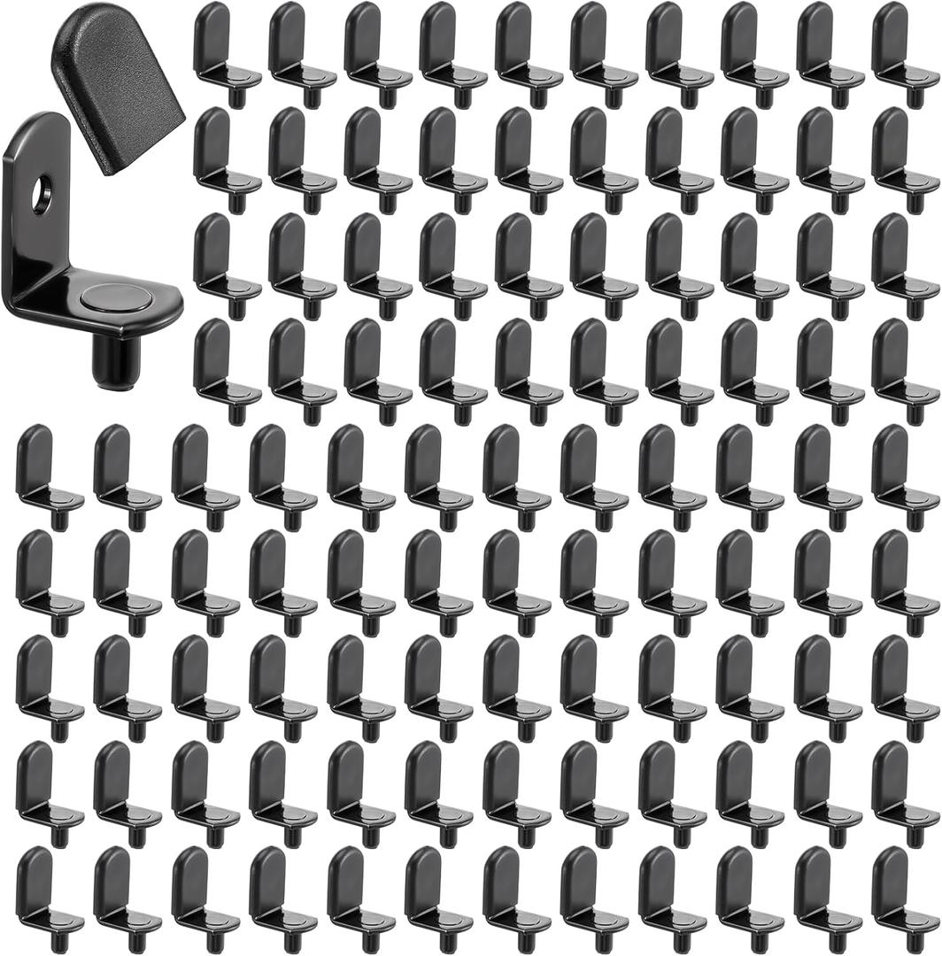 100 Pcs Shelf Pins, Black Shelf Support Pegs, L-Shaped Clips 0.2 Inch (5mm) Shelf Pins with Rubber Sleeve for Bookcase Kitchen Closet Shelf Shelves Furniture Cabinet