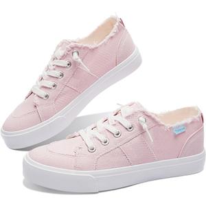 Obtaom Women's Play Fashion Sneaker White Color Washed and Leopard Canvas Slip on Shoes, 7
