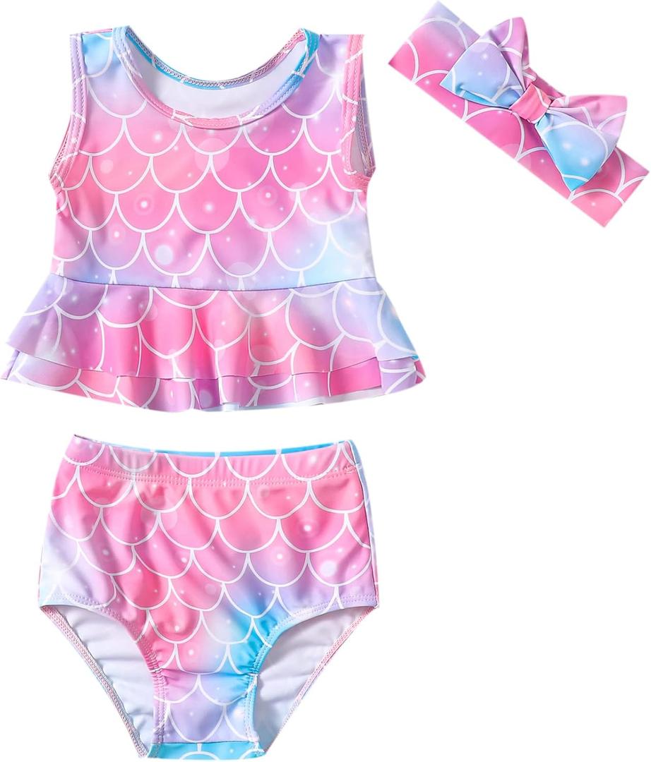 LYSMuch Newborn-3T Baby Girls Bathing Suit Toddler Bikini Swimsuit with Headband 3-Pieces Beach Wear (6-12 Months)