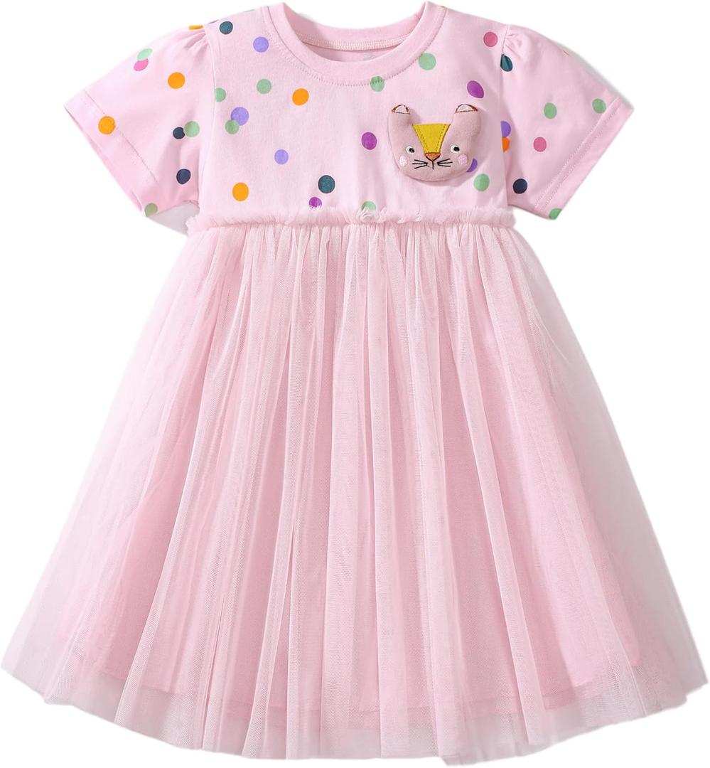Toddler Girls Princess Dress Cotton Cat Doll Spot Lace Tulle Party Holiday Dress Kids 5T