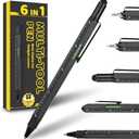 Men Valentines Day Gifts for Him Boyfriend Husband, Cool Gadgets Tools 6 in 1 Multitool Pen with Stylus, Level, Rulers, Screwdrivers, Father's Day Birthday Gift for Dad(Black) set of 2