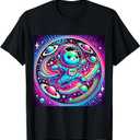 Astronaut Cat Flying Through a Neon Galaxy T-Shirt, Size Small