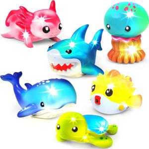Tub Works® Under the Sea™ Light Up Bath Toys, 6 Pack | Water-Activated Light Up Toys Flash & Change Color | Easy-Grip Baby & Toddler Bath Toys | Sensory Bathtub Toys with Bath Lights for Kids Bath