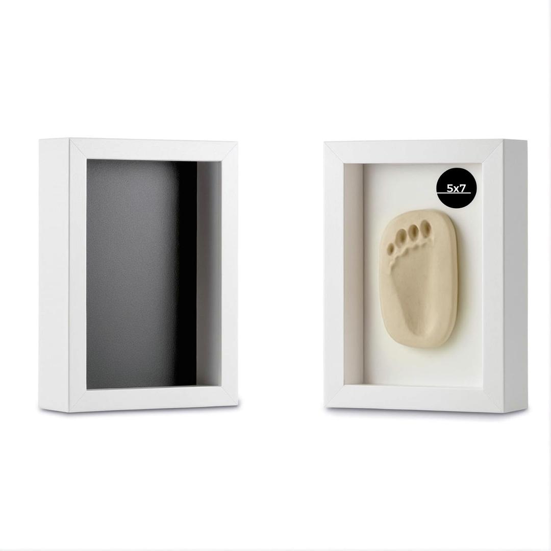 5x7 Shadow Box Picture Frame, Deep 1.77 Display Case with Real Glass, Removable Inner Frame & Black/White Mat for DIY Display of Baby Wedding Memories Crafts Medals & Photos (White, 2pcs)