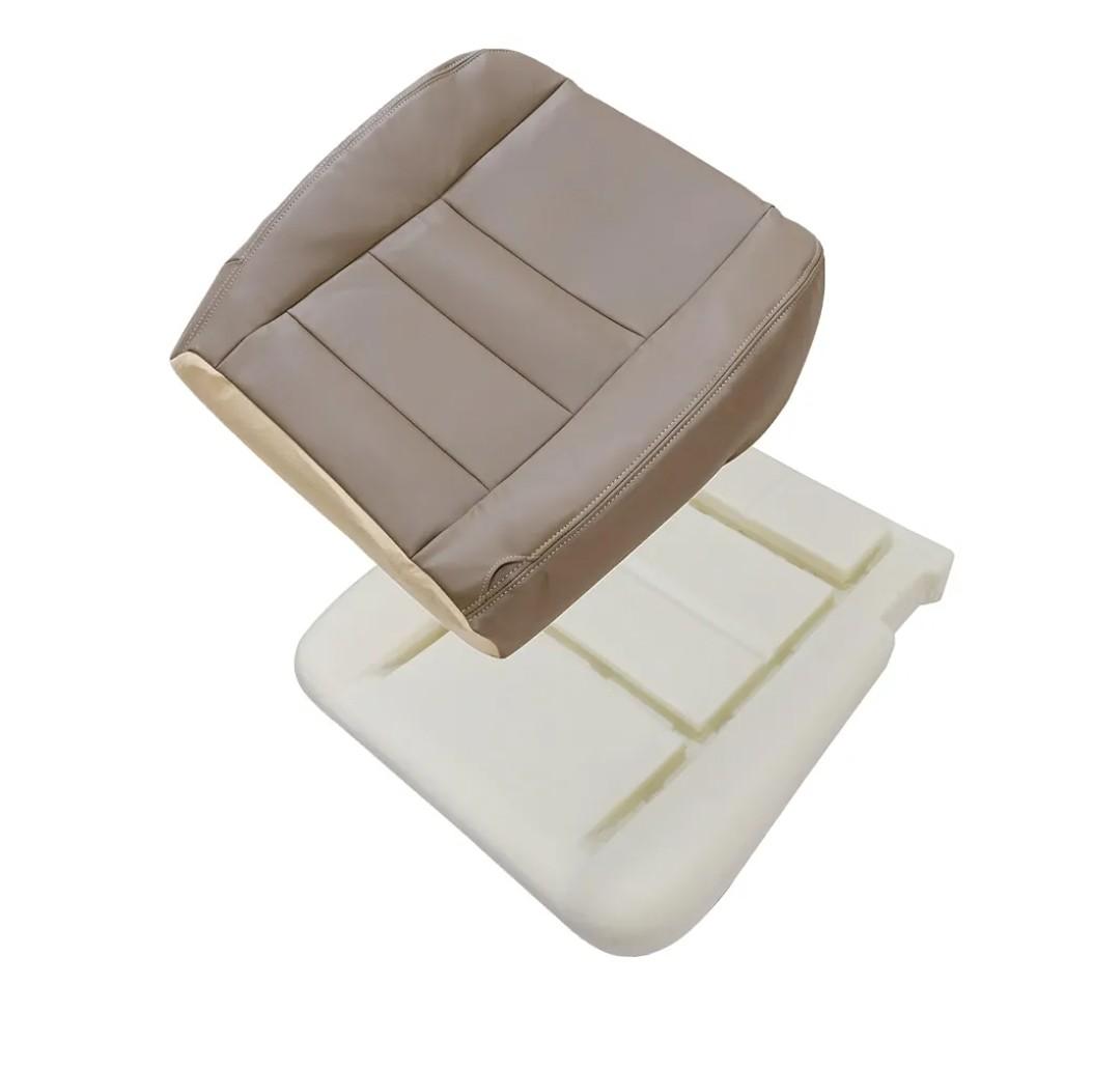 AOUTTUOA Driver Side Bottom Replacement Leather Seat Cover and Foam Cushion Tan Compatible with Ford F250 F350 Super Duty Lariat 2002 2003 2004 2005 2006 2007
