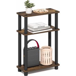 Furinno Turn-N-Tube Narrow Side Table, 3-Tier Rectangular Modern End Table with Storage Shelf, Slim Toolless Assembly Nightstand, Night Stand, Bedside Table, for Living Room, Bedroom, Amber Pine