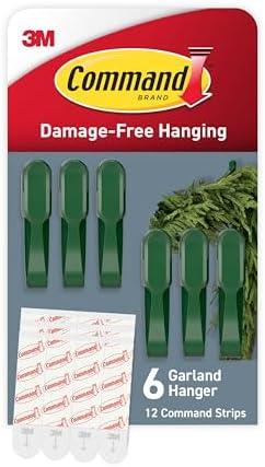 Command Garland Holder, Fireplace Mantle Garland Holder for Displaying Garlands, Wreaths, and Holiday Decor Without Leaving Damage, Holes, or Residue, Holds 2lbs, Green,