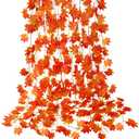 CQURE 12 Pack Fall Leaf Garland, Hanging Vines Garland Artificial Fall Maple Leaves Thanksgiving Decor for Home Wedding Fireplace Party (Orange)