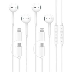 Upgraded iPhone Headphones Wired, 2 Pack 2-in-1 Lightning/USB C Wired Earbuds Headphones with Built-in Remote to Control Music, Phone Calls, and Volume for iPhone 17 16 15 14 13 12, True Plug and Play