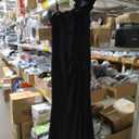VFSHOW Women's Ruffle One Shoulder Strap Ruched Formal Prom Wedding Maxi Dress V Neck Elegant Split Cocktail Evening Long Gown,  Black Floral Lace, L