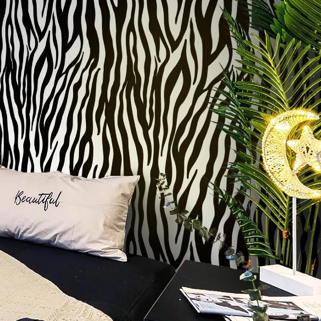 Black and White Peel and Stick Wallpaper Zebra Wallpaper 197" x 17.3" Animal Print Contact Paper Waterproof Removable Self-Adhesive Wall Paper Bathroom Bedroom
